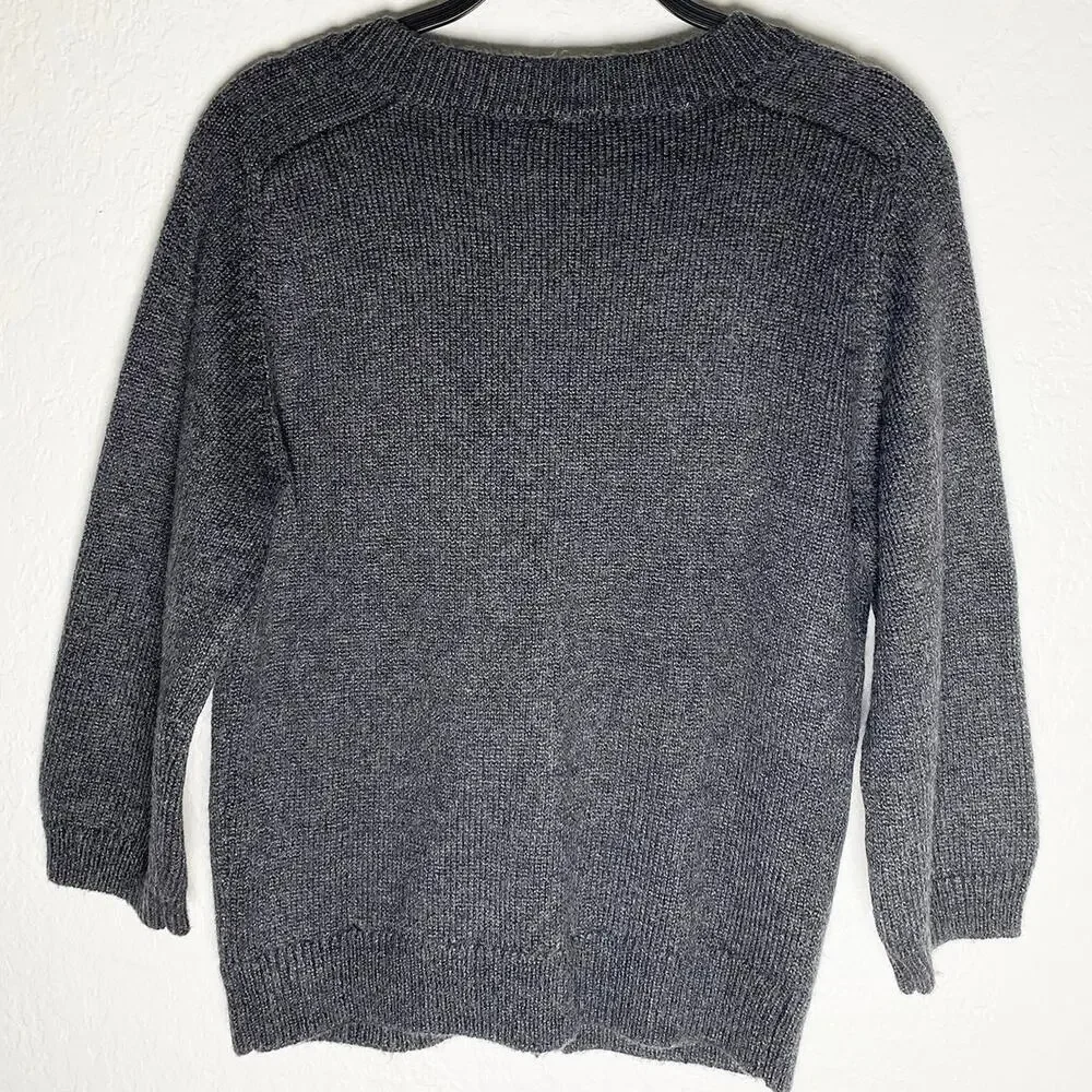 Cabi Women's Cultured Pearl‎ Button 3/4 Sleeve Knit Cardigan Smoke Gray XS